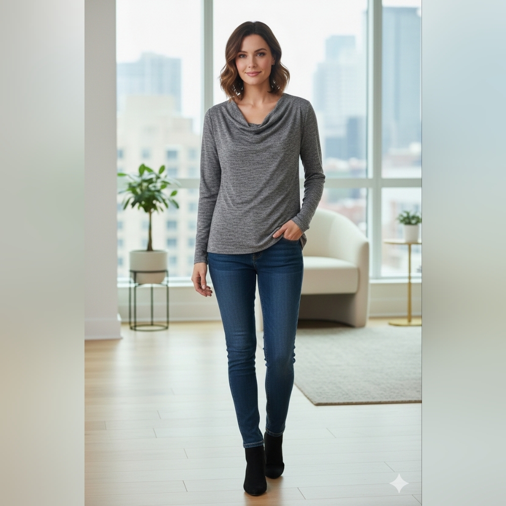 N.W.D. Plus. Size 1X. Gray Cowl Neck Long Sleeve Tunic Top